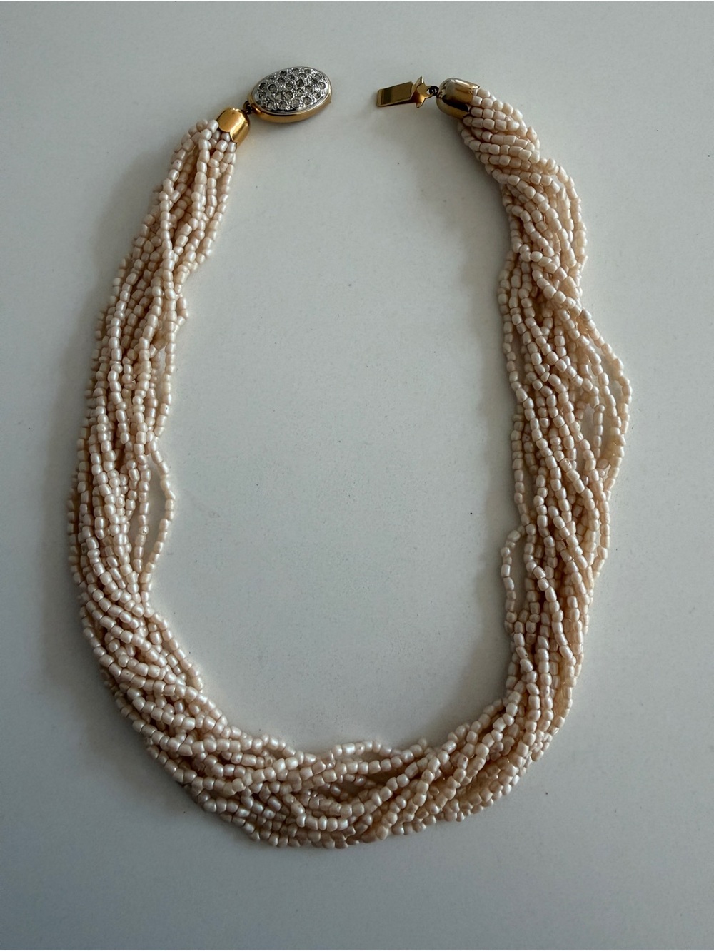NECKLACE Choker Twisted Multi-Strand Faux Seed Pearls Rhinestone Elegant Classic